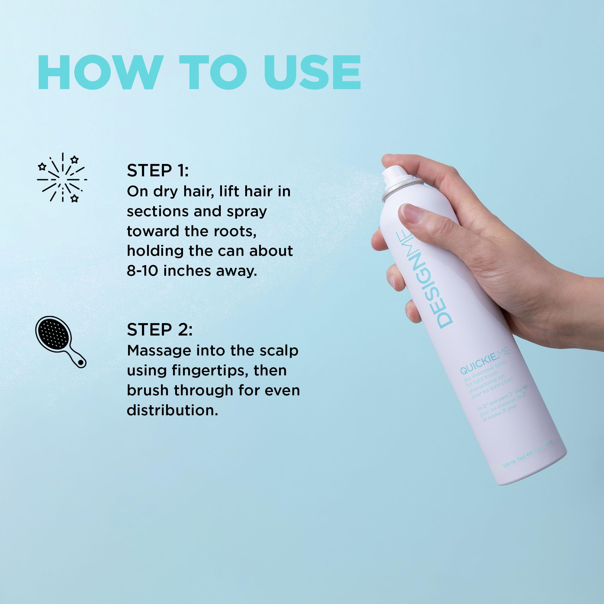 Design.Me QUICKIE.ME root lift enhances volume after a light spray.