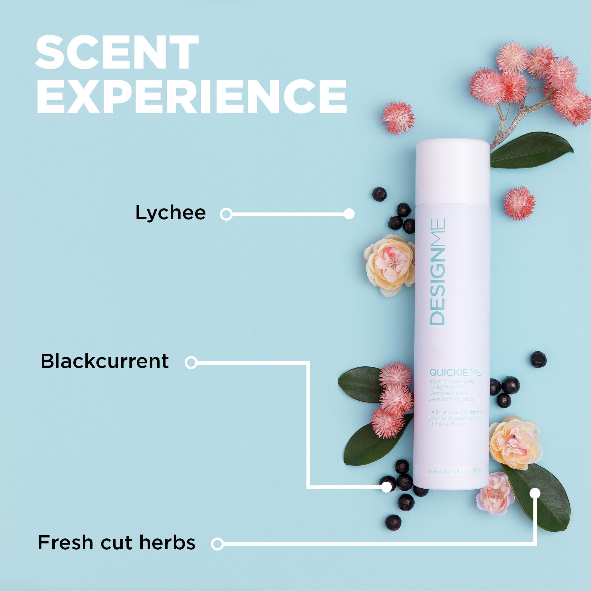Design.Me QUICKIE.ME scent profile highlights a subtle fruity-herbal fragrance.