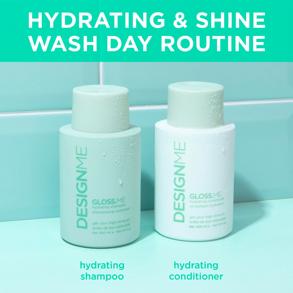 Design.Me GLOSS.ME Hydrating Conditioner on damp hair aids detangling.