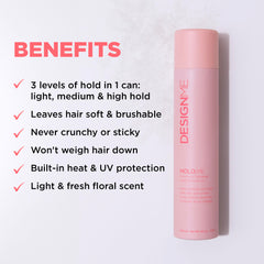 Design.Me HOLD.ME light hold spray ideal for prepping and flyaways.