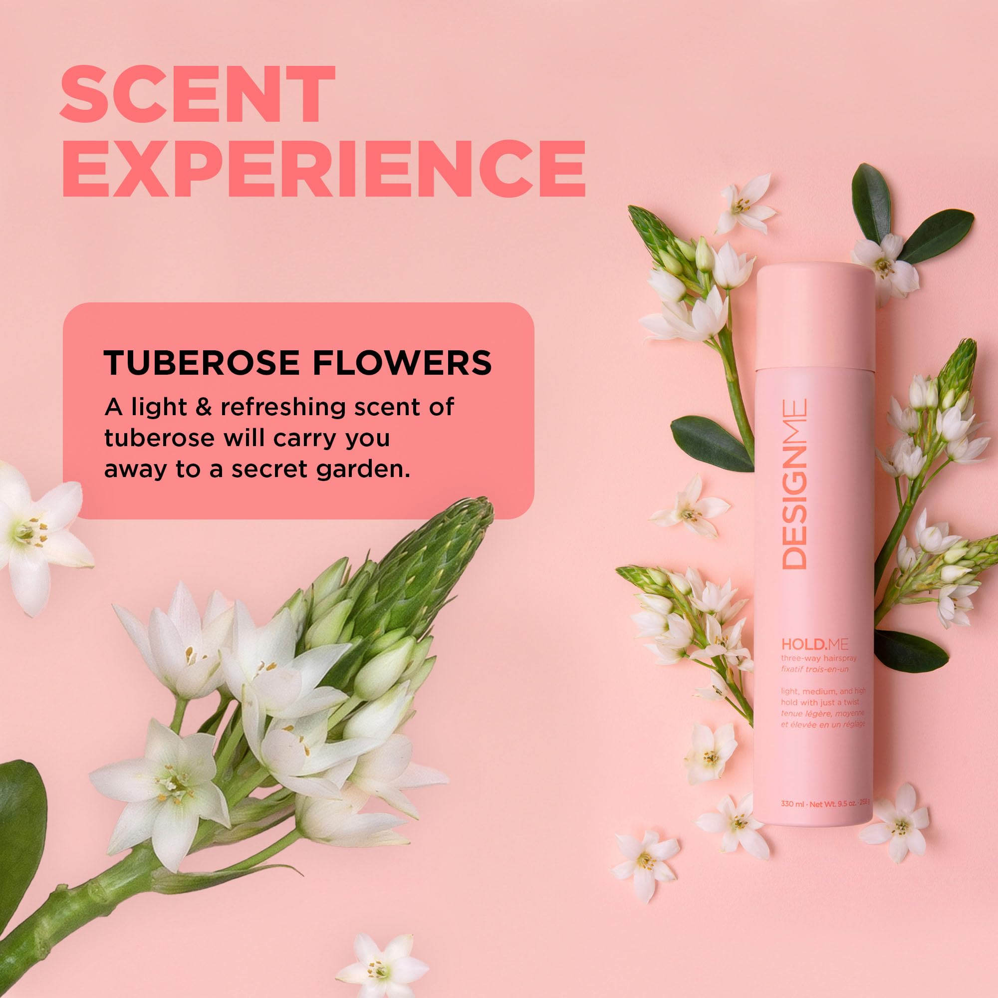 Design.Me HOLD.ME bottle highlights thermal protectors for heat styling.
