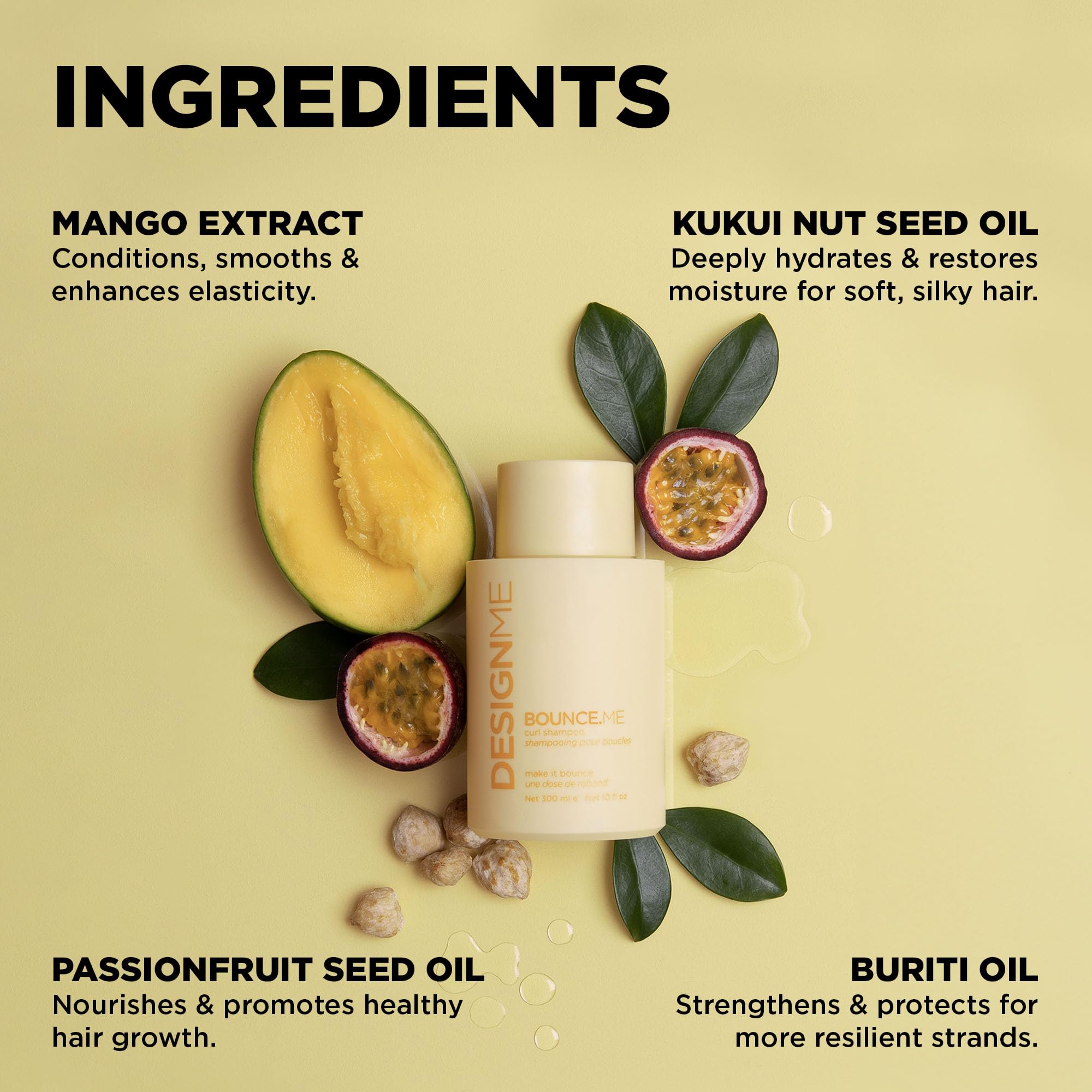 Design.Me ingredients kukui nut buriti close-up suggests hydrating curl protection.