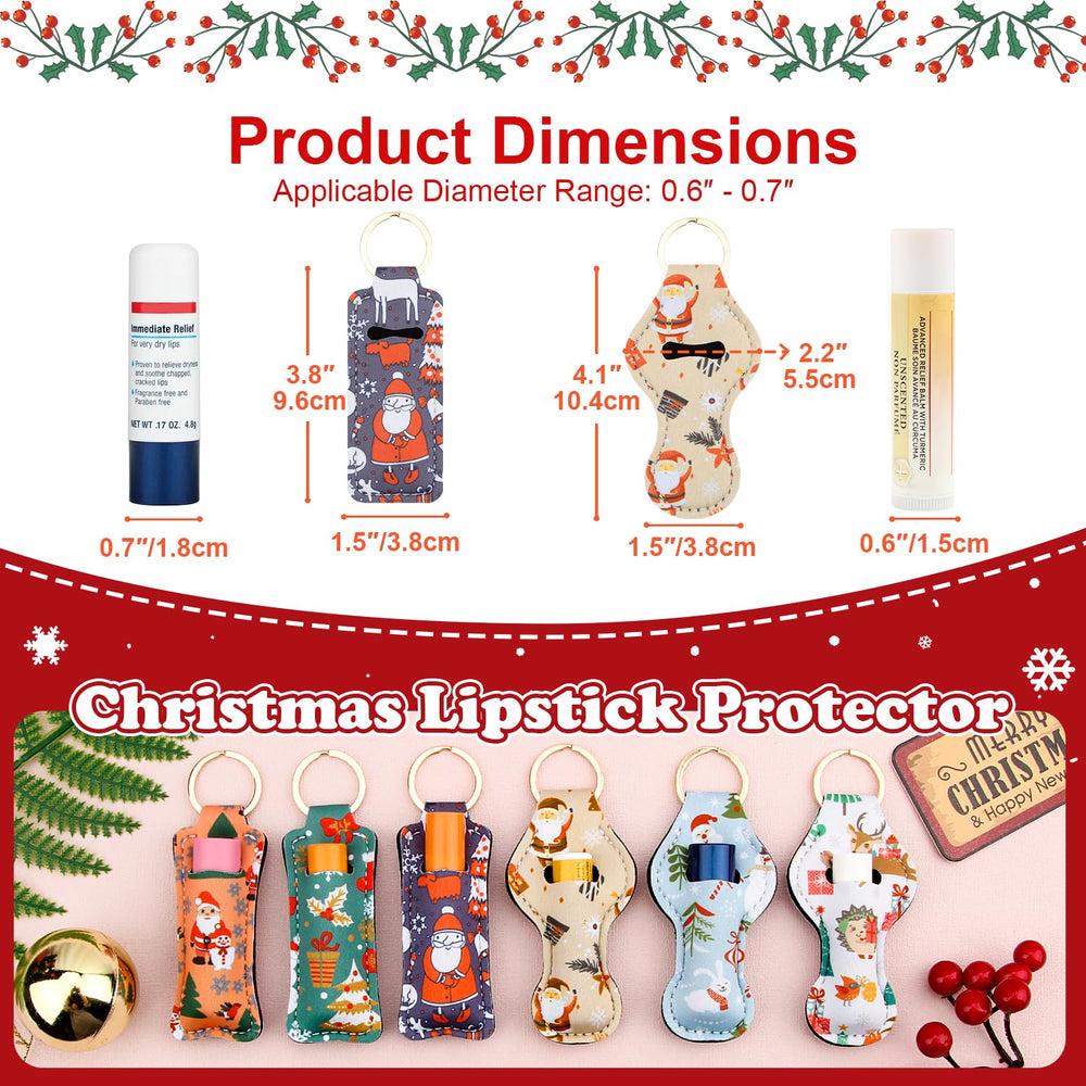 Desing Wish blue Christmas pattern chapstick holder attaches to purses for easy lip balm reach.