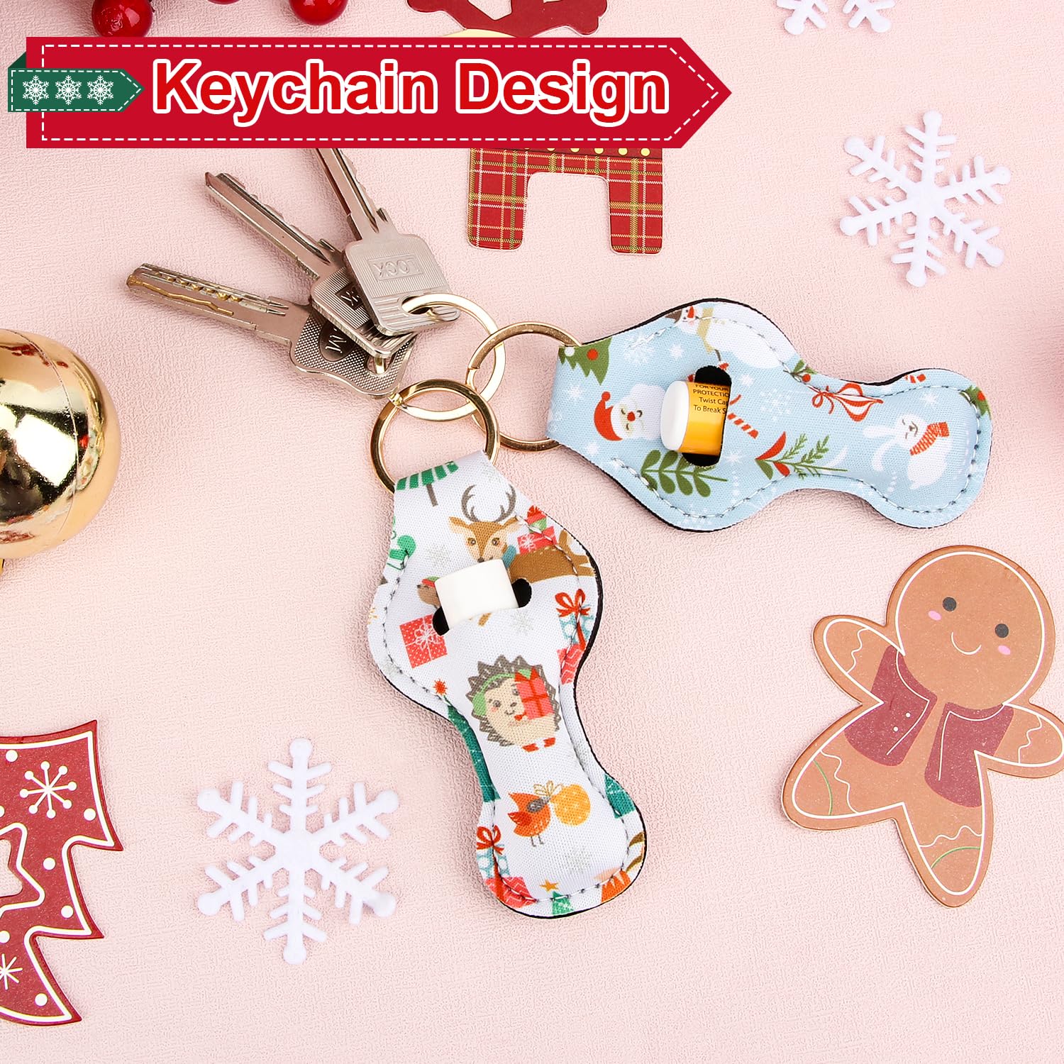 Desing Wish chapstick holder with golden keyring keeps lip balms secure on bags or belts.