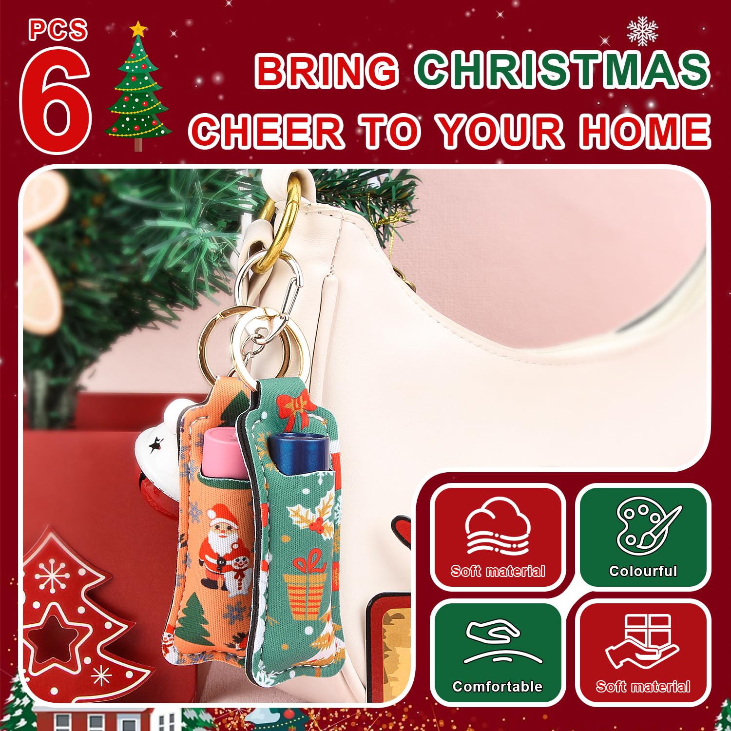 Desing Wish neoprene chapstick holder close-up shows soft, stretchable material fits various balms.