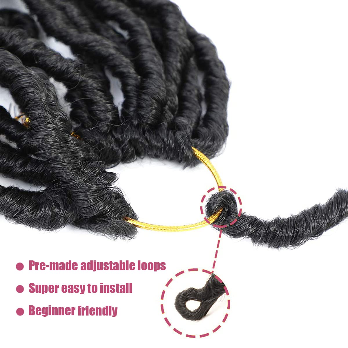 Desire4hair 36-inch soft locs pre-looped loops close-up show quick prep.