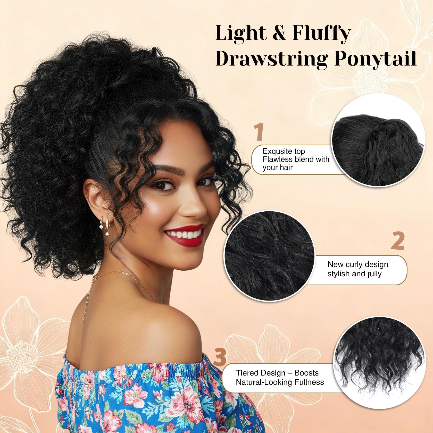 Detean synthetic hair ponytail closeup shows soft texture and bounce.