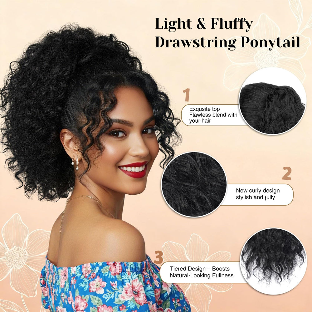 Detean synthetic hair ponytail closeup shows soft texture and bounce.