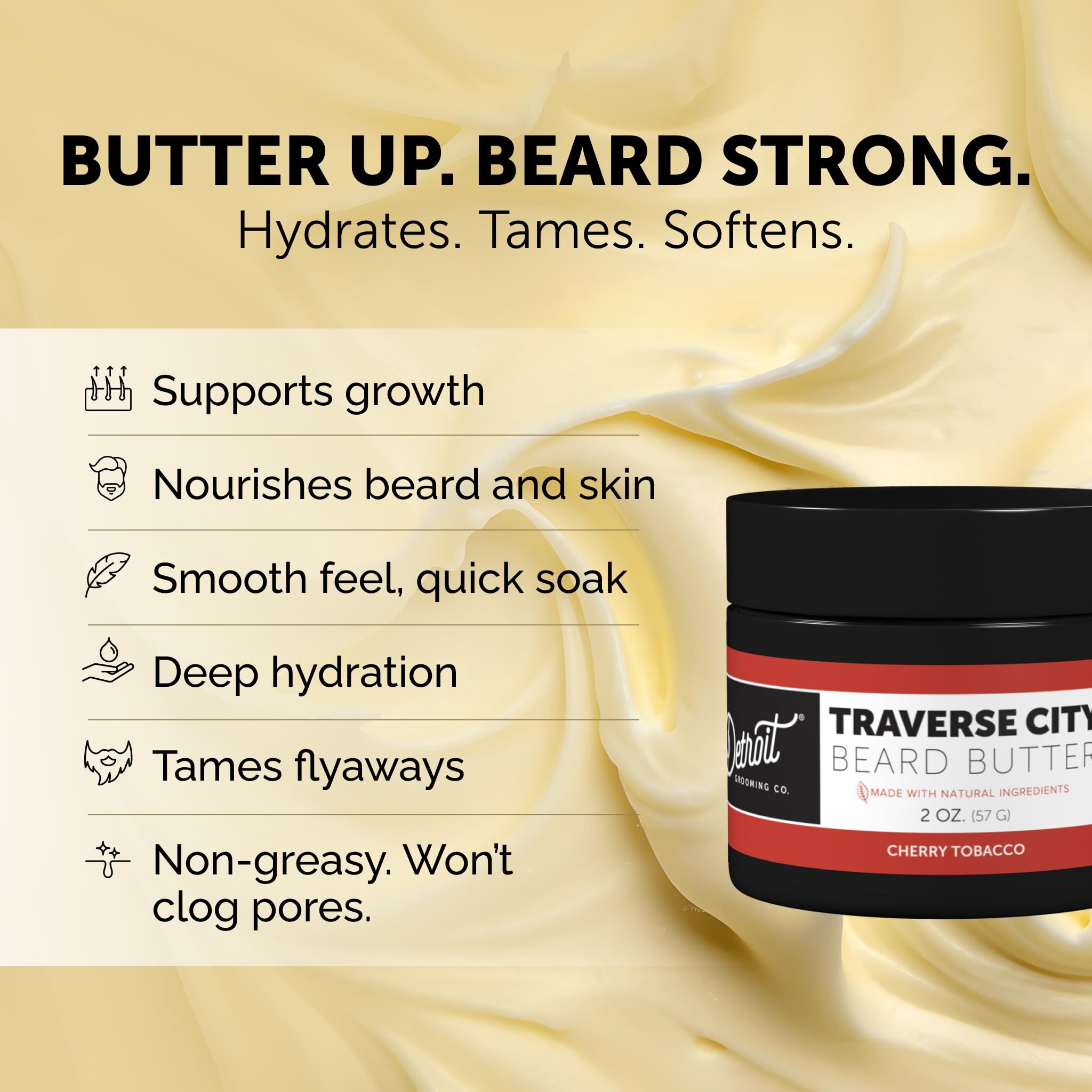 Detroit Grooming Co. beard butter application demonstrates quick, non-greasy absorption.