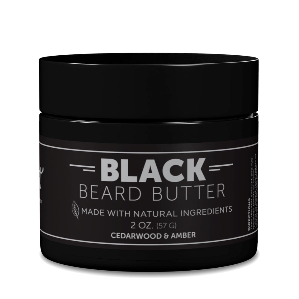 Detroit Grooming Co beard butter jar showing rich black-scent formula for conditioning.