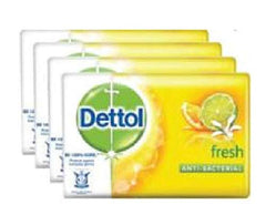 Dettol Bar Soap Fresh 4x105g pack for gentle cleansing with a refreshing fragrance.