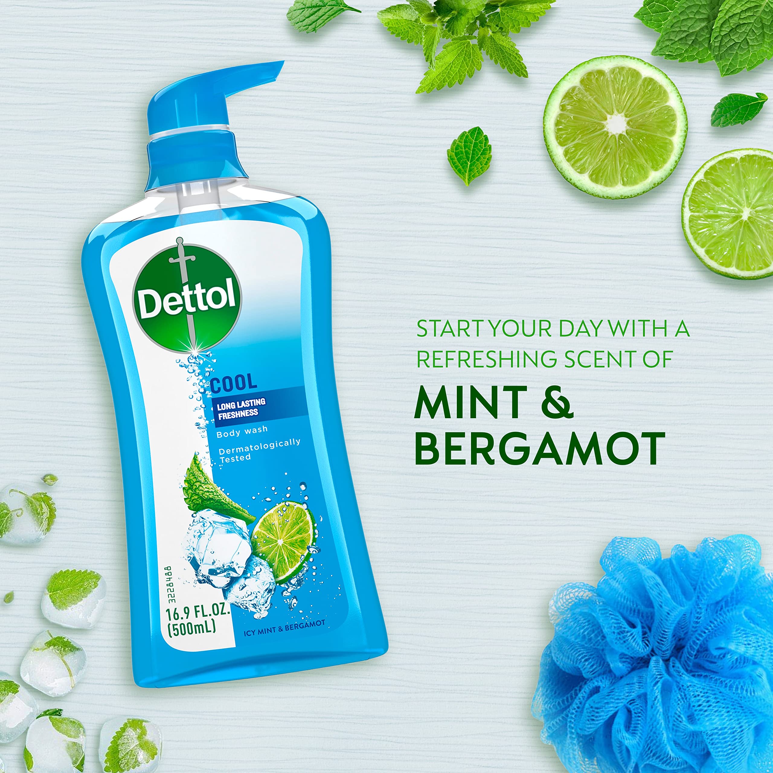 Dettol Cool Body Wash on workout-ready counter suggests post-exercise refreshment.