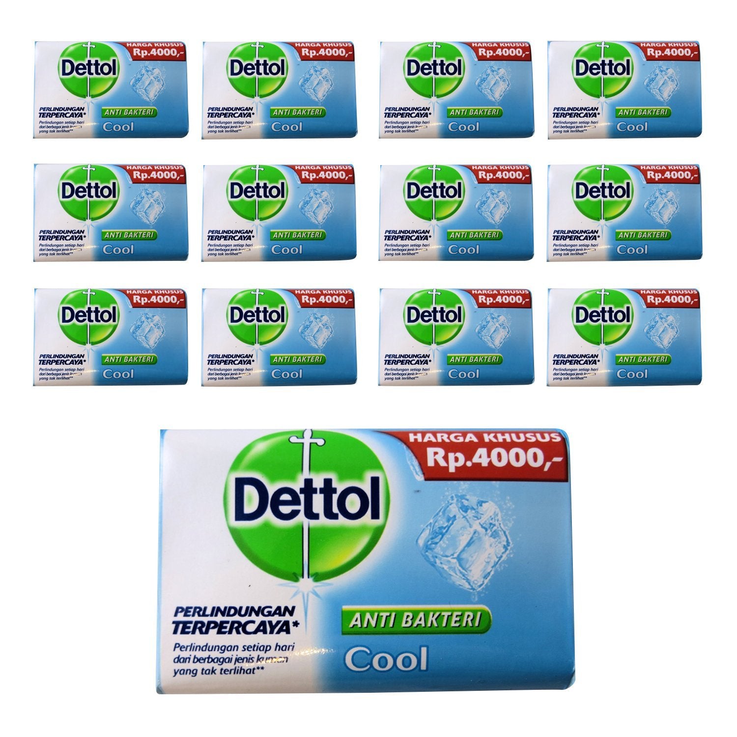 Dettol Cool soap bar 110g pack showing refreshing cleansing with germ-reducing action