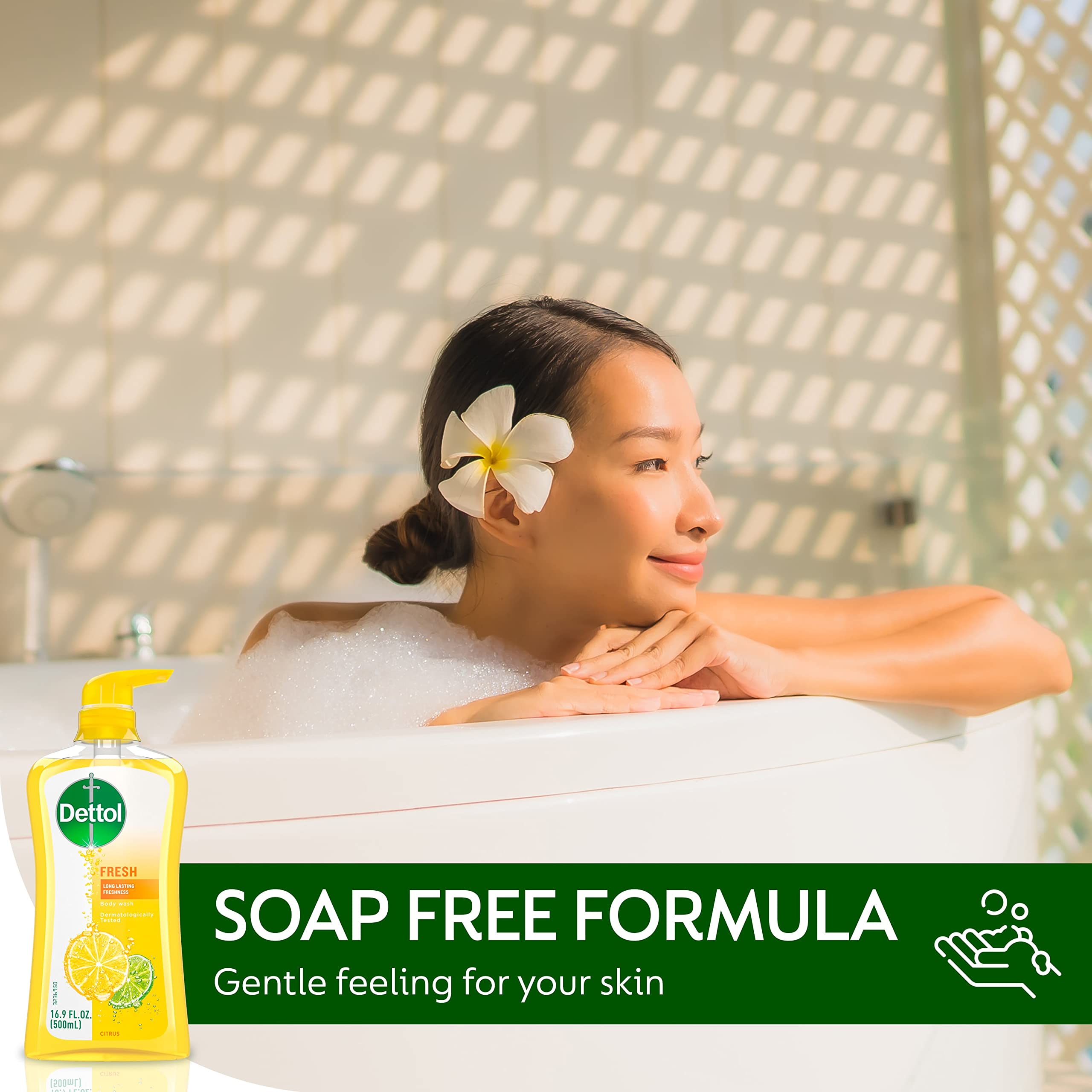 Dettol Fresh Body Wash citrus splash illustrating a spa-like shower experience.