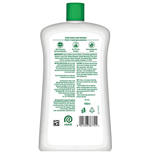 Dettol Original Handwash bottle in use by hands after tasks