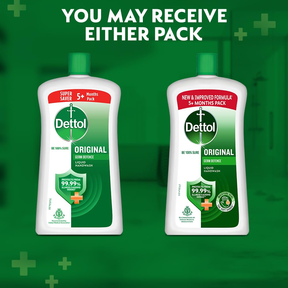 Dettol Original Handwash bottle side view emphasizing ergonomic design