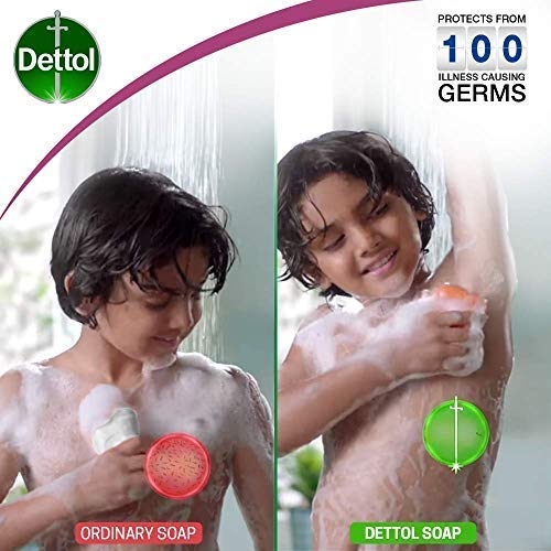 Dettol skincare soap packaging view showing four bars in a pack.