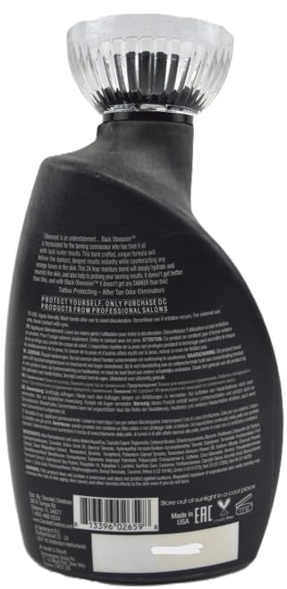 Devoted Creations Black Obsession bottle pump shows easy, even application.