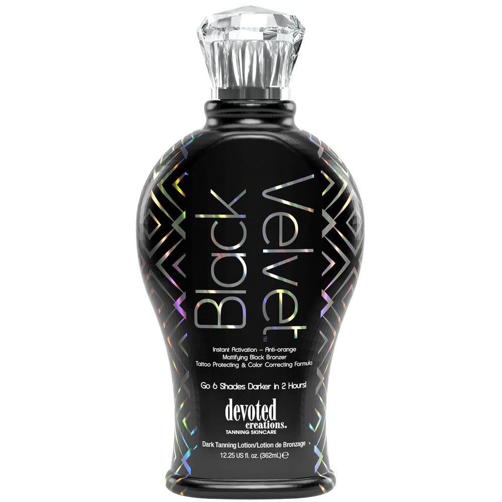 Devoted Creations Black Velvet bronzer bottle for instant color and a smooth finish.