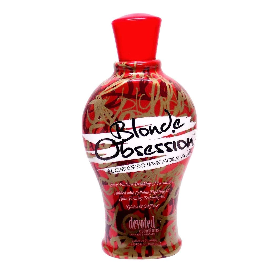 Devoted Creations Blonde Obsession bottle front showcases an even glow and smooth, luxurious lotion.