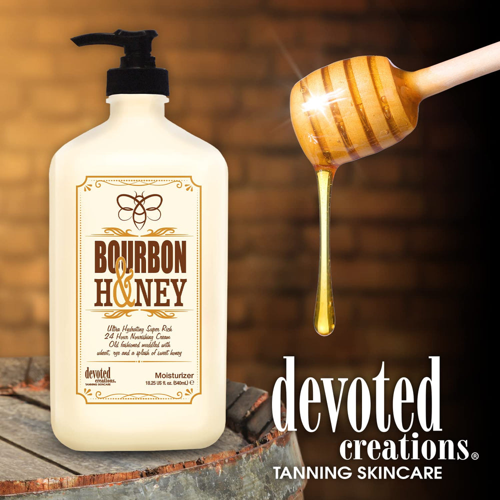 Devoted Creations Bourbon & Honey moisturizer texture on skin for velvety softness.