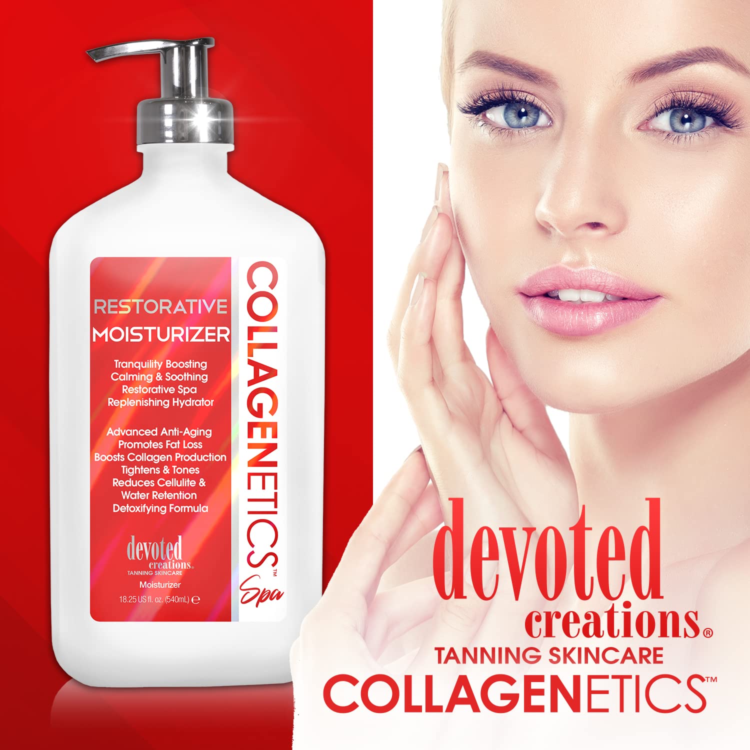 Devoted Creations Collagenetics Spa Restorative Moisturizer label close-up highlights nourishing ingredients