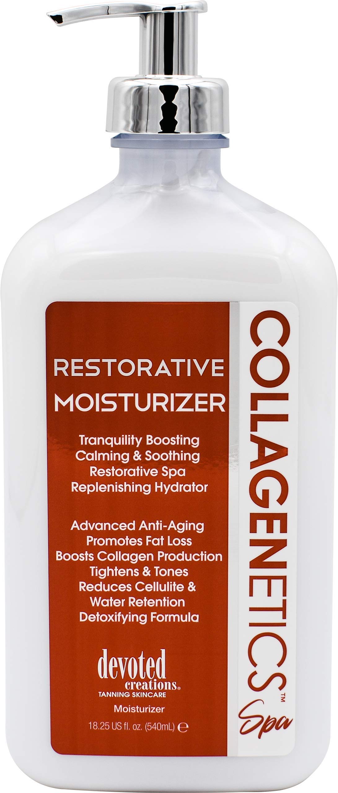 Devoted Creations Collagenetics Spa Restorative Moisturizer packaging communicates premium skincare routine