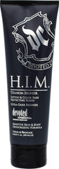 Devoted Creations H.I.M. Titanium Bronzer bottle promoting smooth, even tan with avocado extract