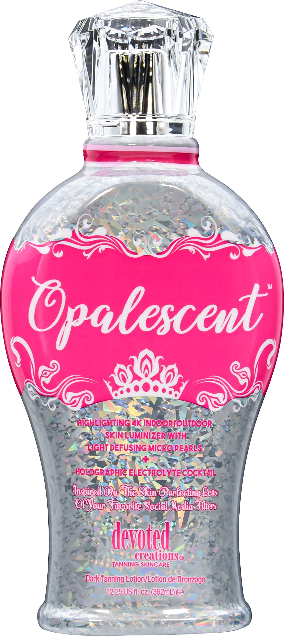 Devoted Creations Opalescent Tanning Lotion bottle showcases luminous glow for smoother color