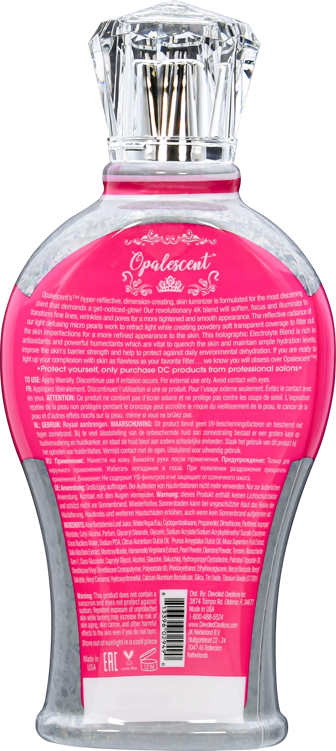 Devoted Creations Opalescent Tanning Lotion swatch demonstrates shimmer and hydration for even application
