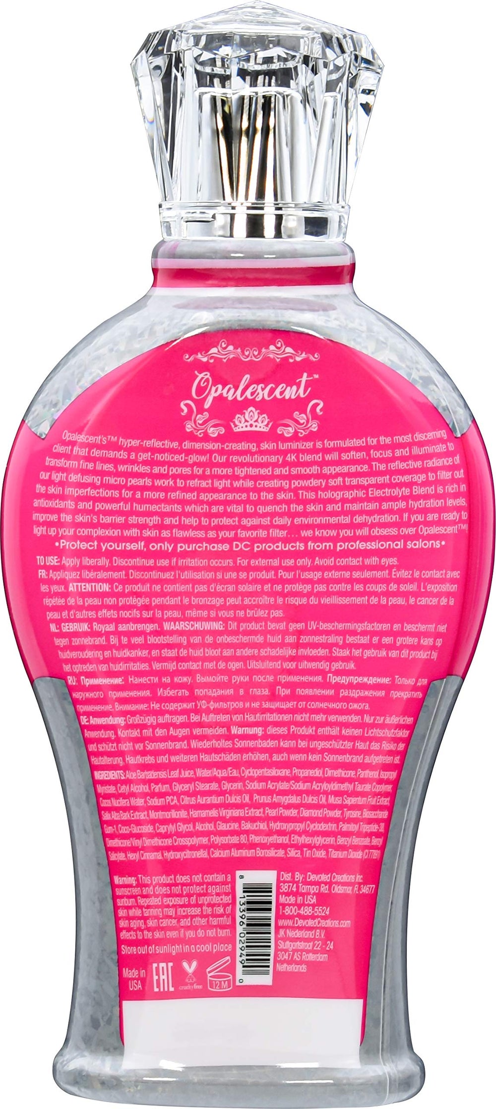 Devoted Creations Opalescent Tanning Lotion swatch demonstrates shimmer and hydration for even application