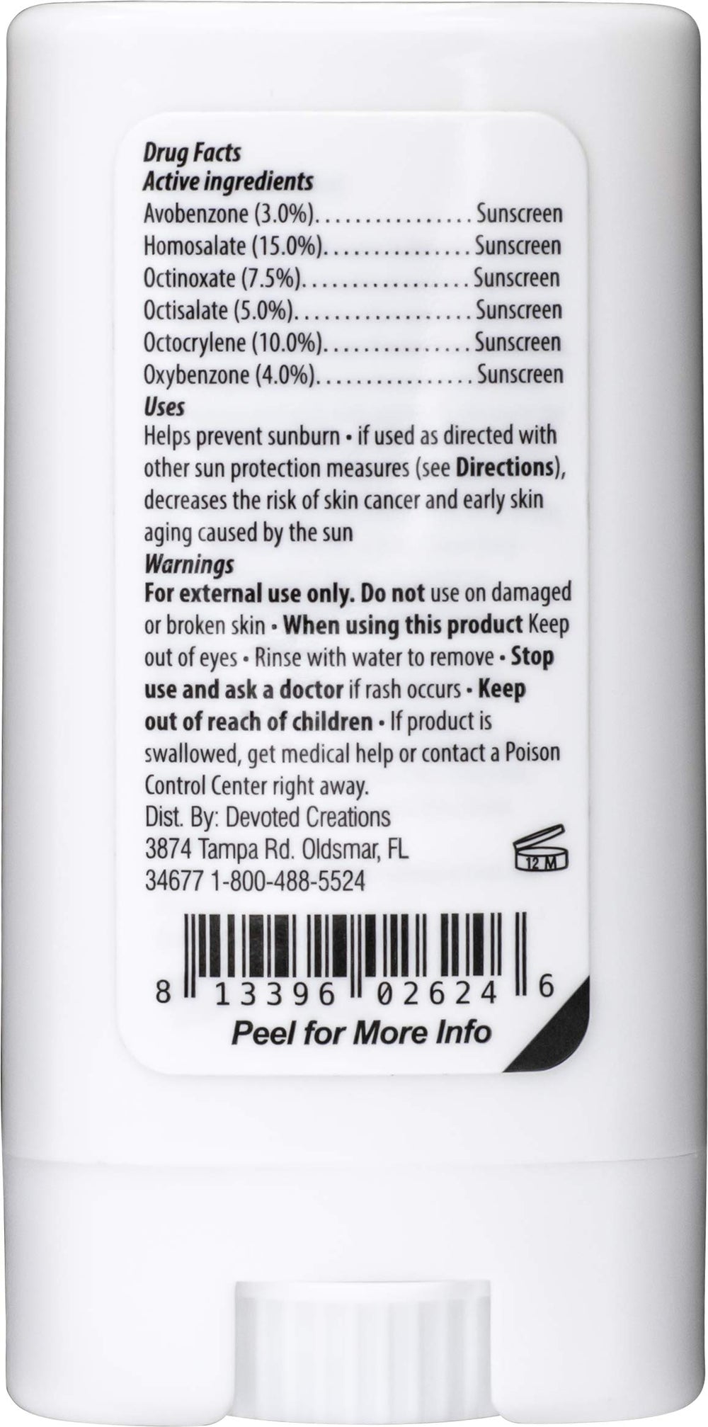 Devoted Creations SPF 50+ tattoo stick for sports and water resistance.