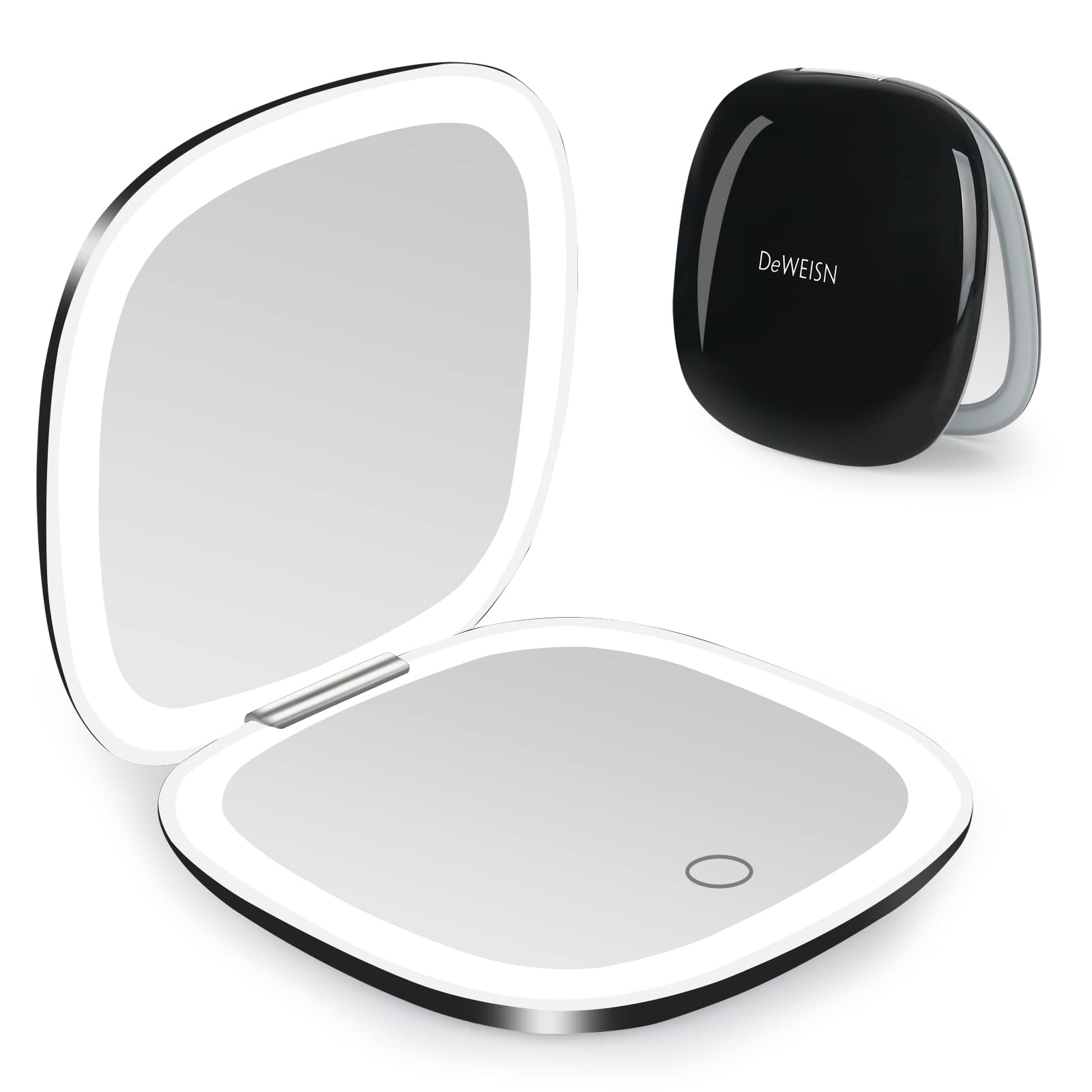 deweisn compact mirror front view with warm LED lighting for daytime makeup