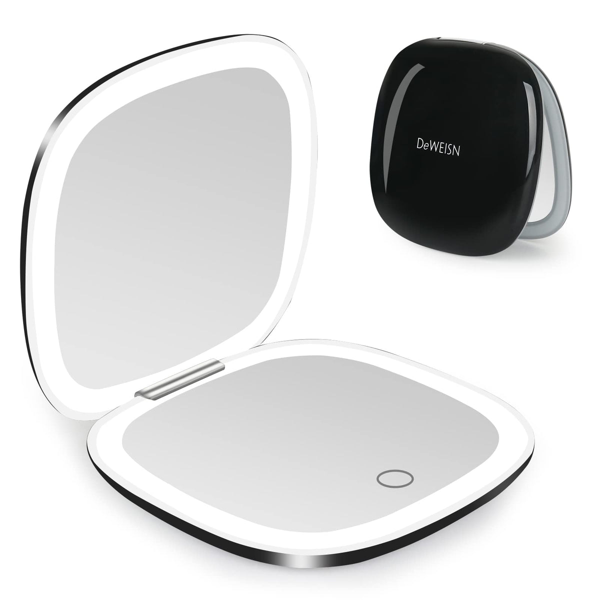 deweisn compact mirror front view with warm LED lighting for daytime makeup