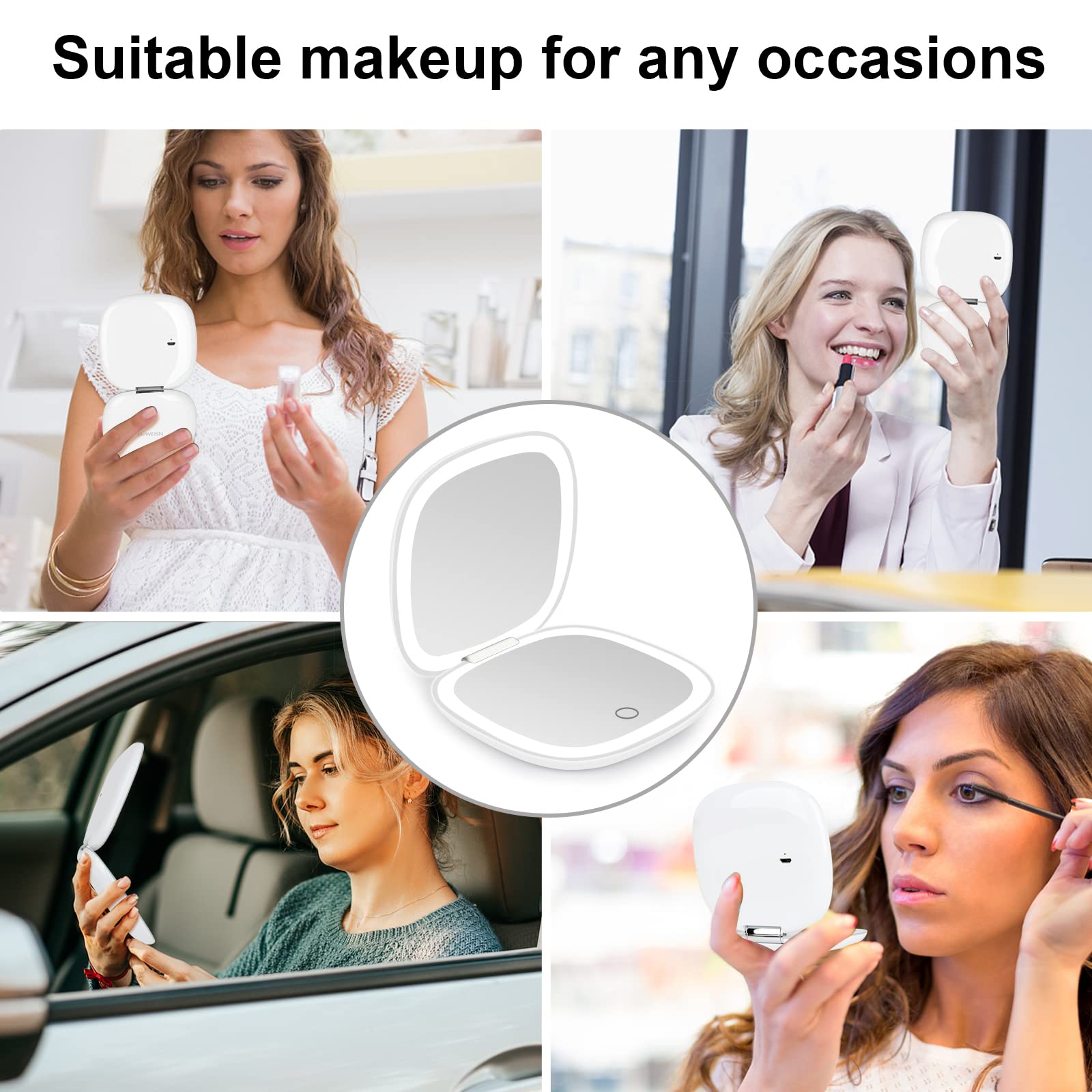 deweisn compact-mirror-packaging shows travel-friendly dimensions and scratch-resistant build