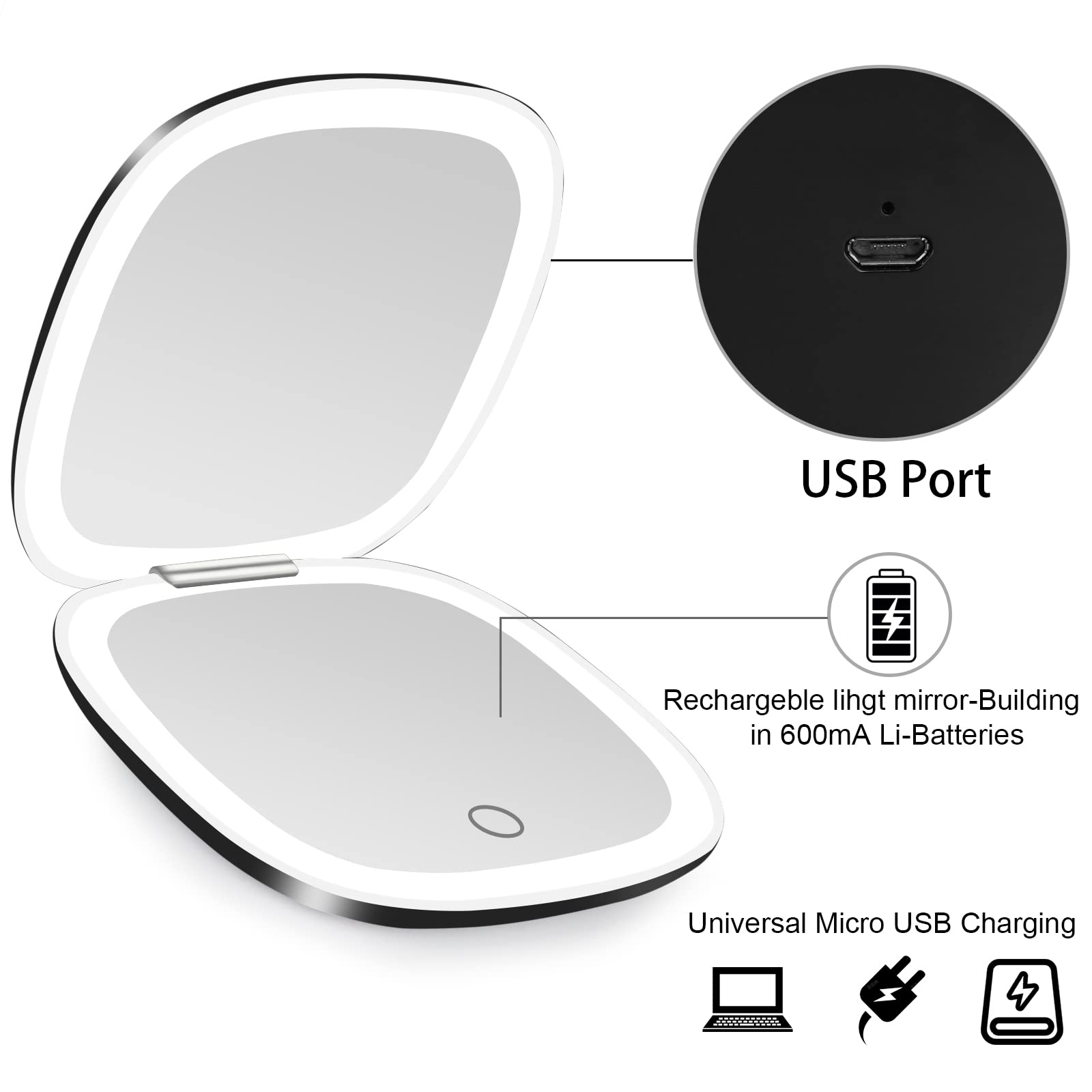 deweisn compact mirror made of scratch-resistant ABS for durable travel