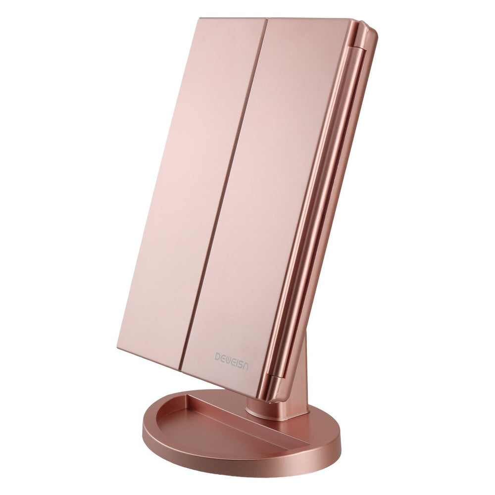 deweisn dresser-mount tri-fold vanity mirror with 21 LED lights for precise makeup