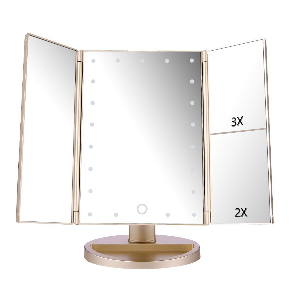 deweisn floor mount tri-fold mirror with 21 LED lights for precise makeup lighting