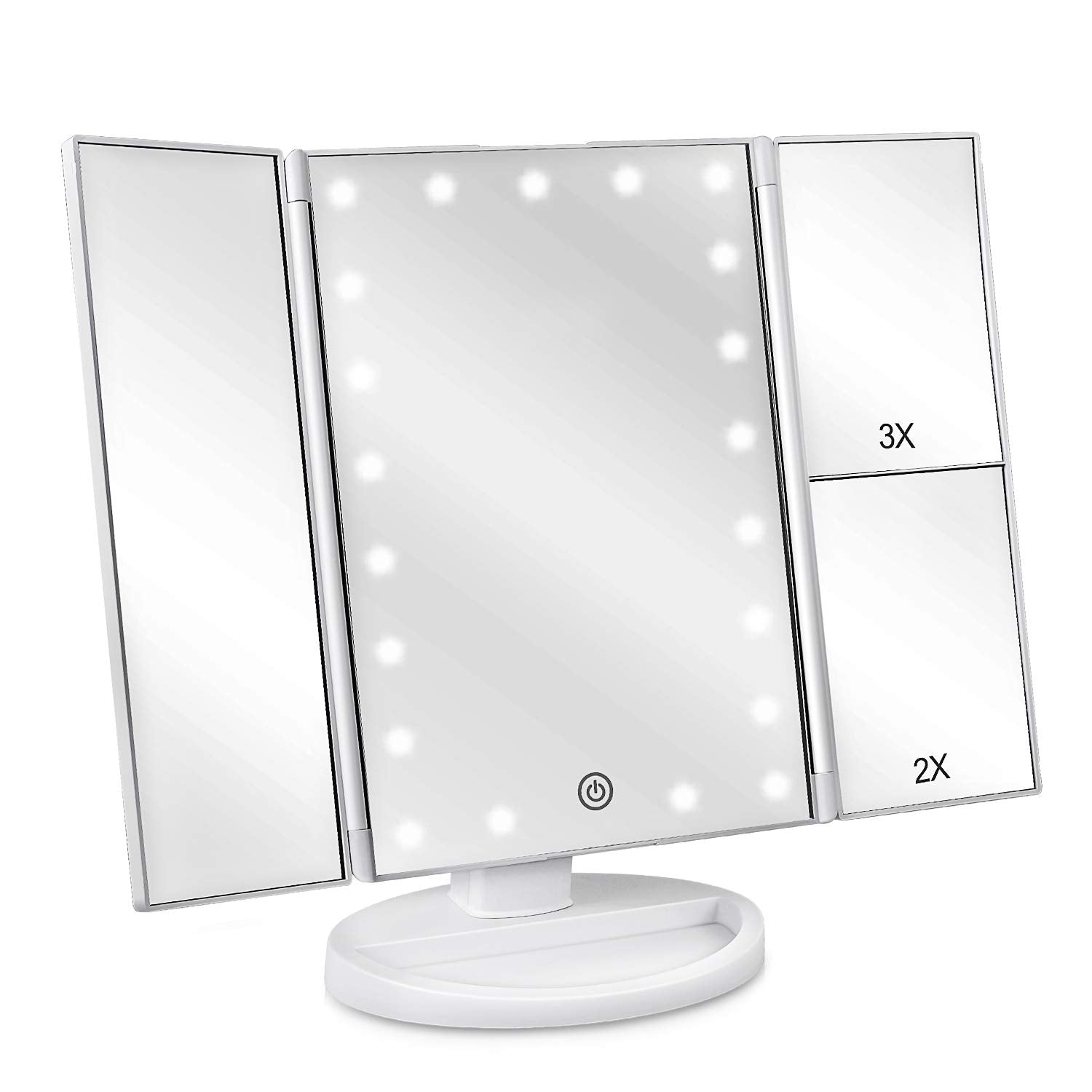 deweisn floor-mount tri-fold mirror with 21 LEDs for bright makeup application