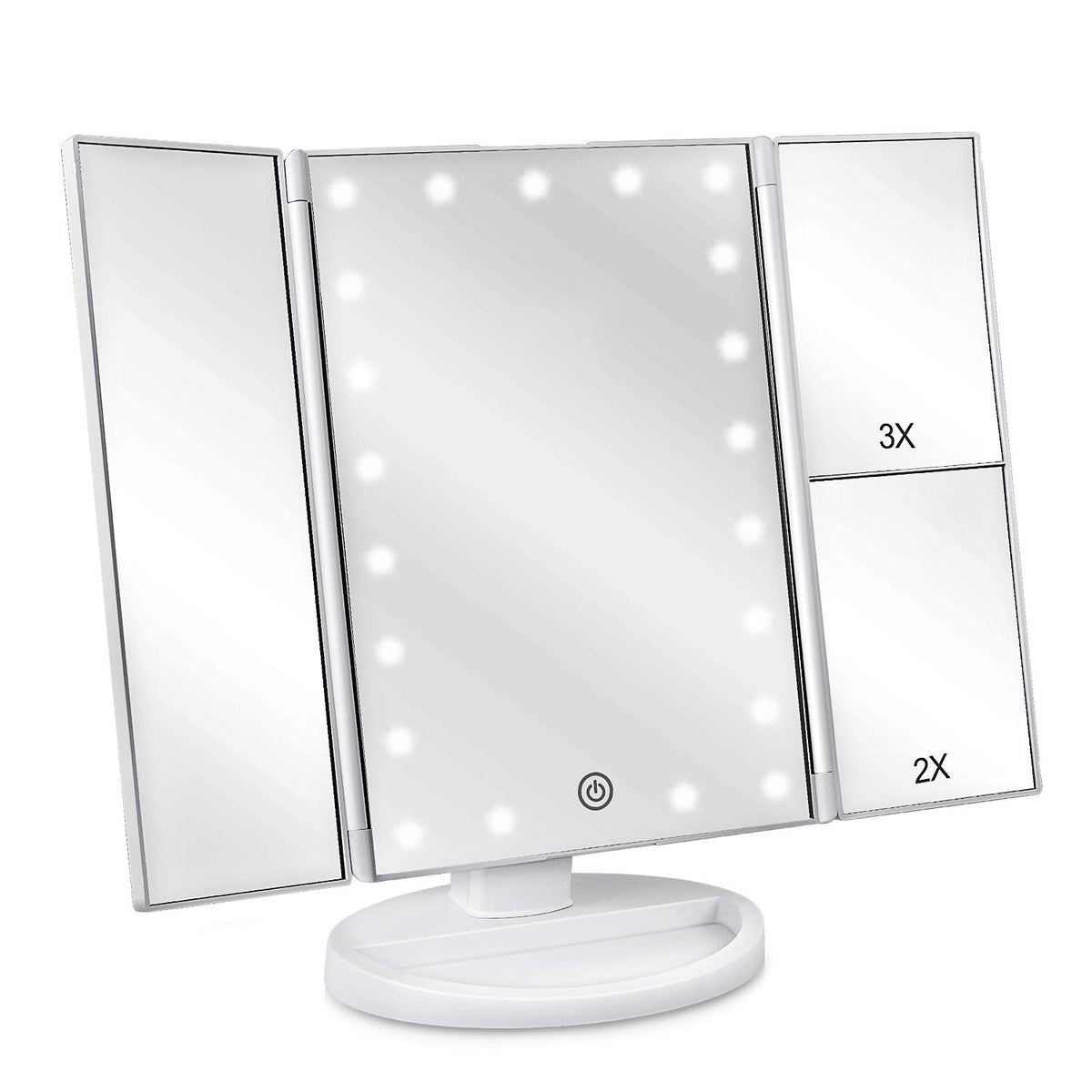 deweisn floor-mount tri-fold mirror with 21 LEDs for bright makeup application