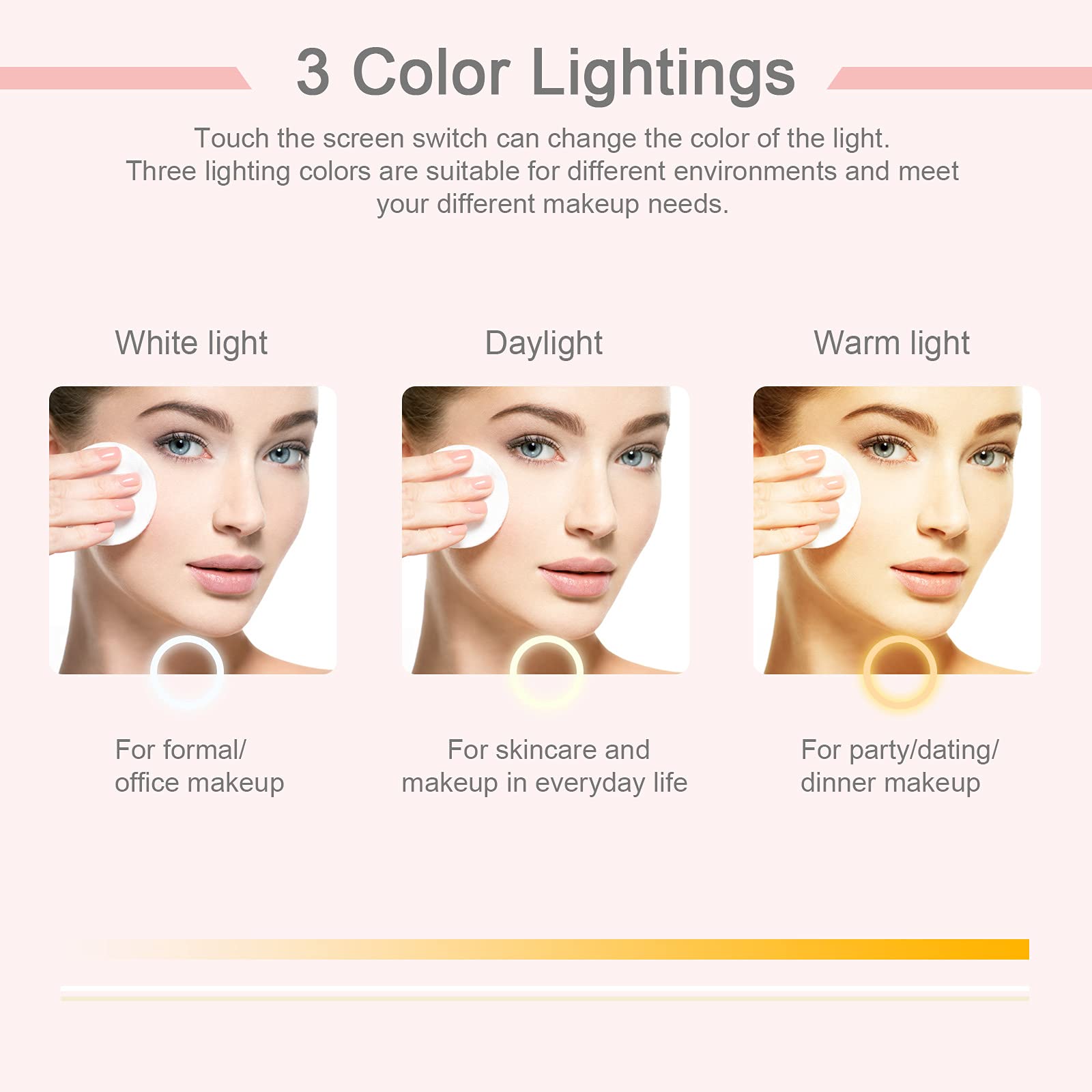 deweisn mirror with 3-light modes white warm natural for true-color makeup in any setting.
