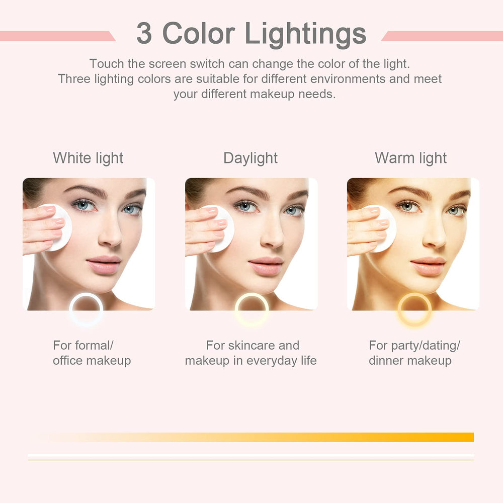 deweisn mirror with 3-light modes white warm natural for true-color makeup in any setting.