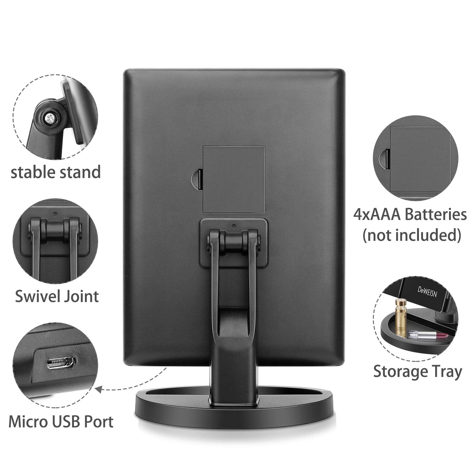 deweisn vanity mirror with USB or battery power for flexible use