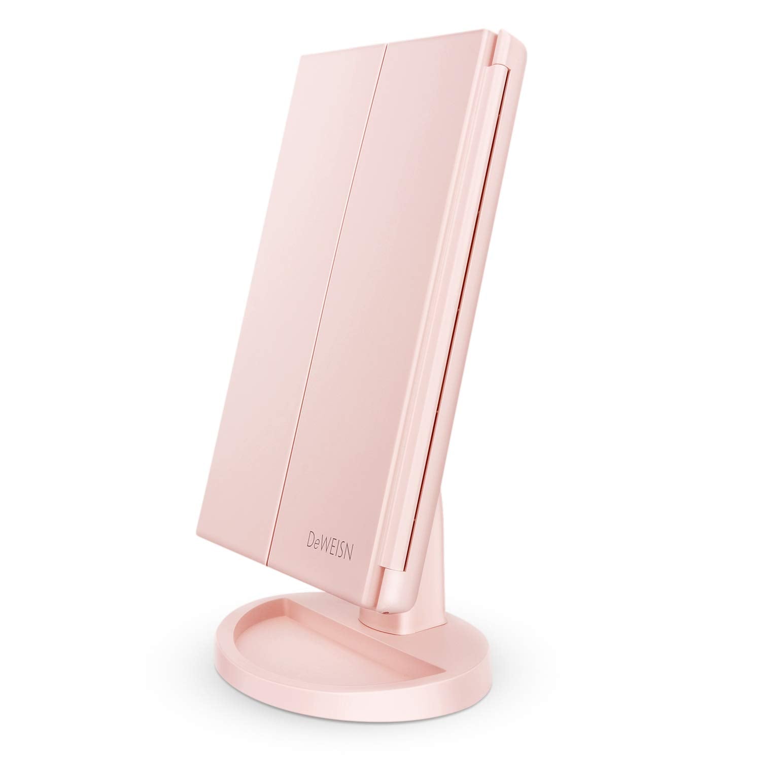 deweisn tabletop tri-fold lighted vanity mirror with 21 LEDs for crisp makeup visibility