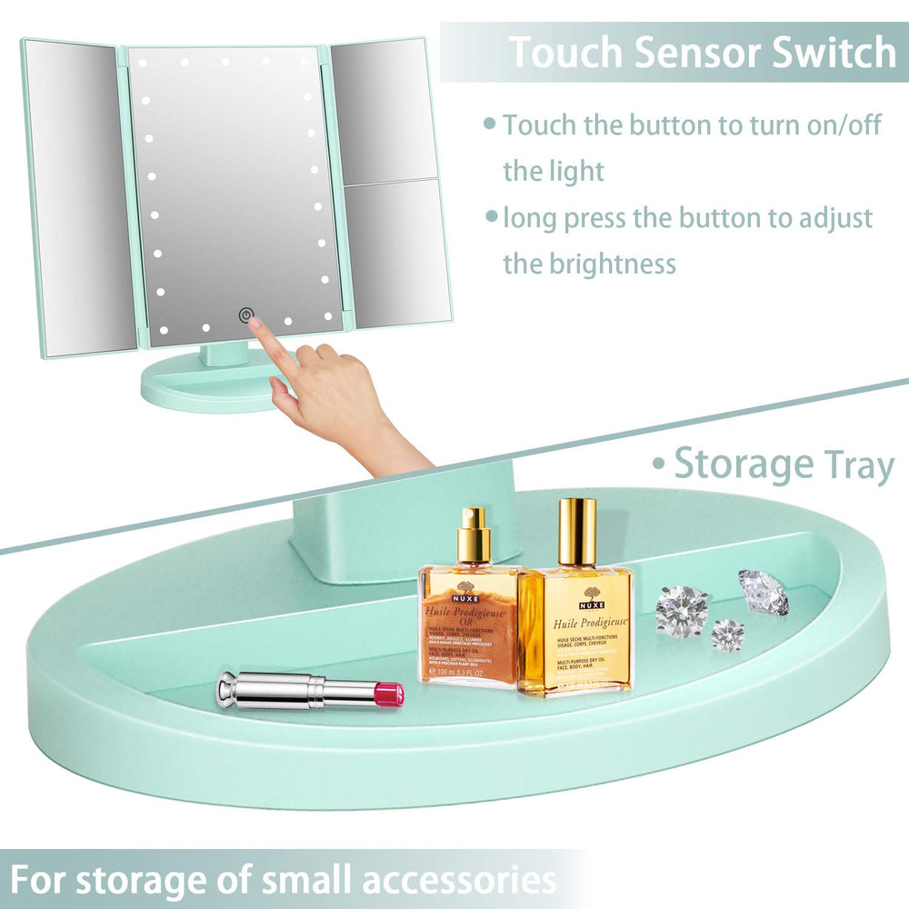 deweisn tri-fold mirror base recess holding jewelry and cosmetics