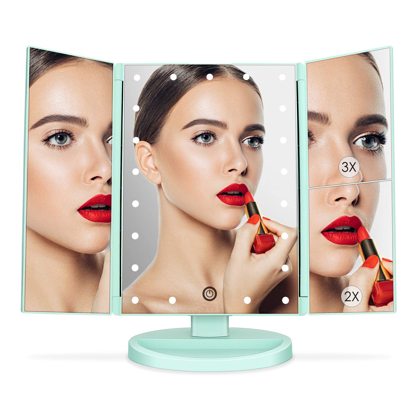 deweisn tri-fold mirror dual power supply via USB or batteries