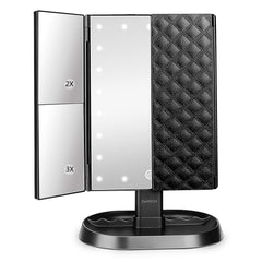 Deweisn trifold vanity mirror with 21 LEDs for natural makeup lighting.