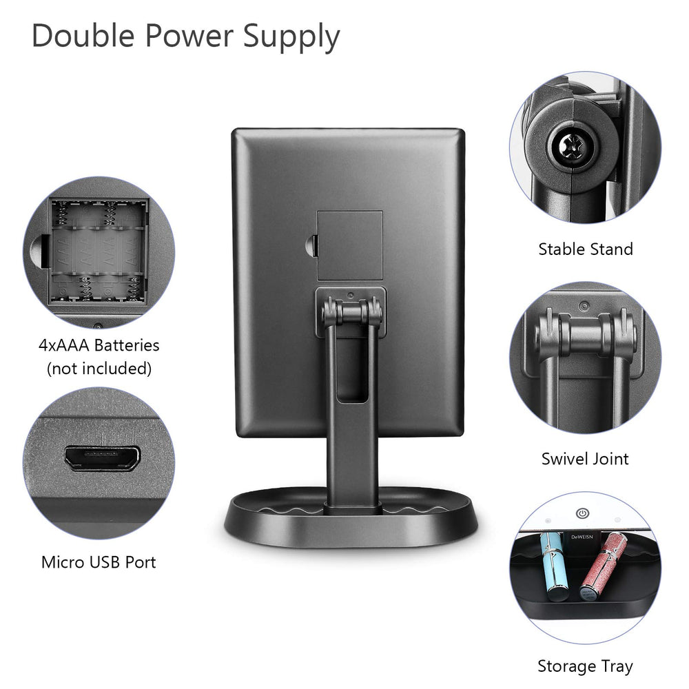 Deweisn vanity mirror 2x magnification enables sharper brows and eye detail.