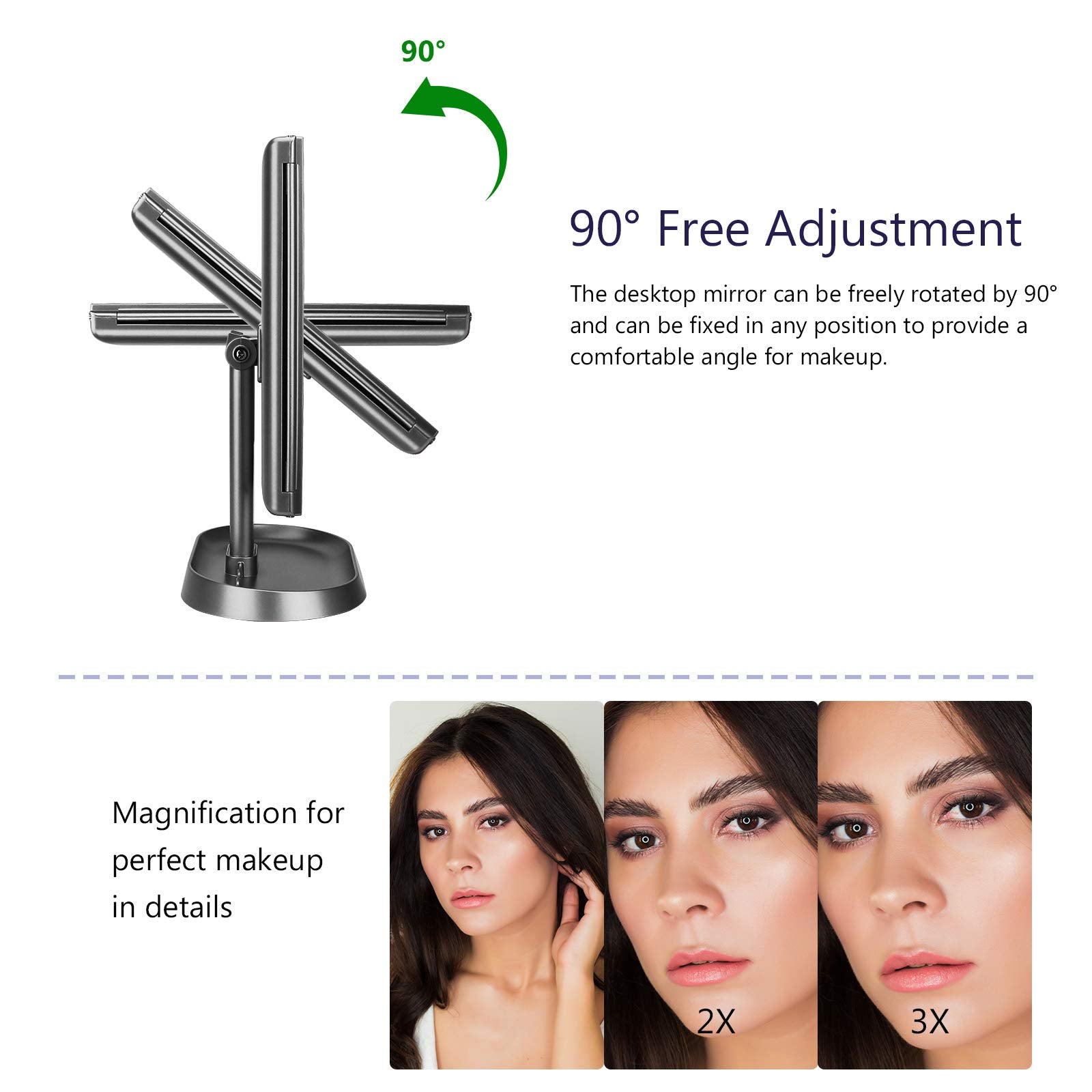 Deweisn vanity mirror 3x magnification for ultra-fine makeup precision.