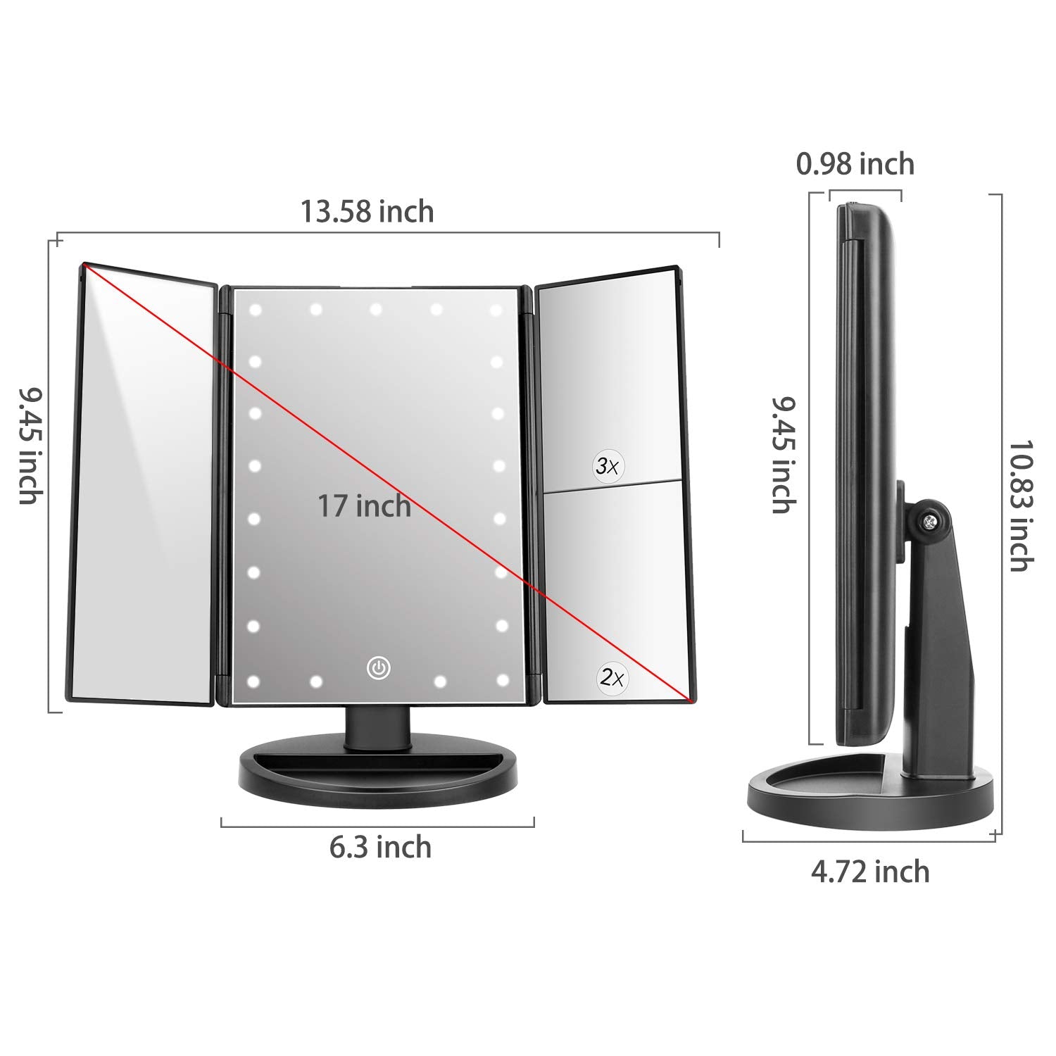 deweisn trifold mirror magnification 3x 2x 1x for precise eyeliner